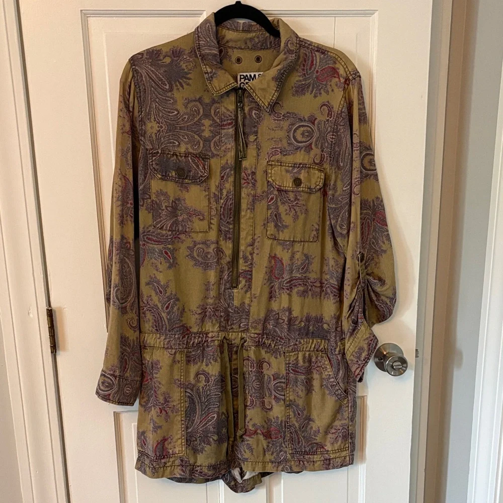 Pam & Gela Paisley Romper | Utility Style | Long Sleeve | Boho Chic - Picture 1 of 7